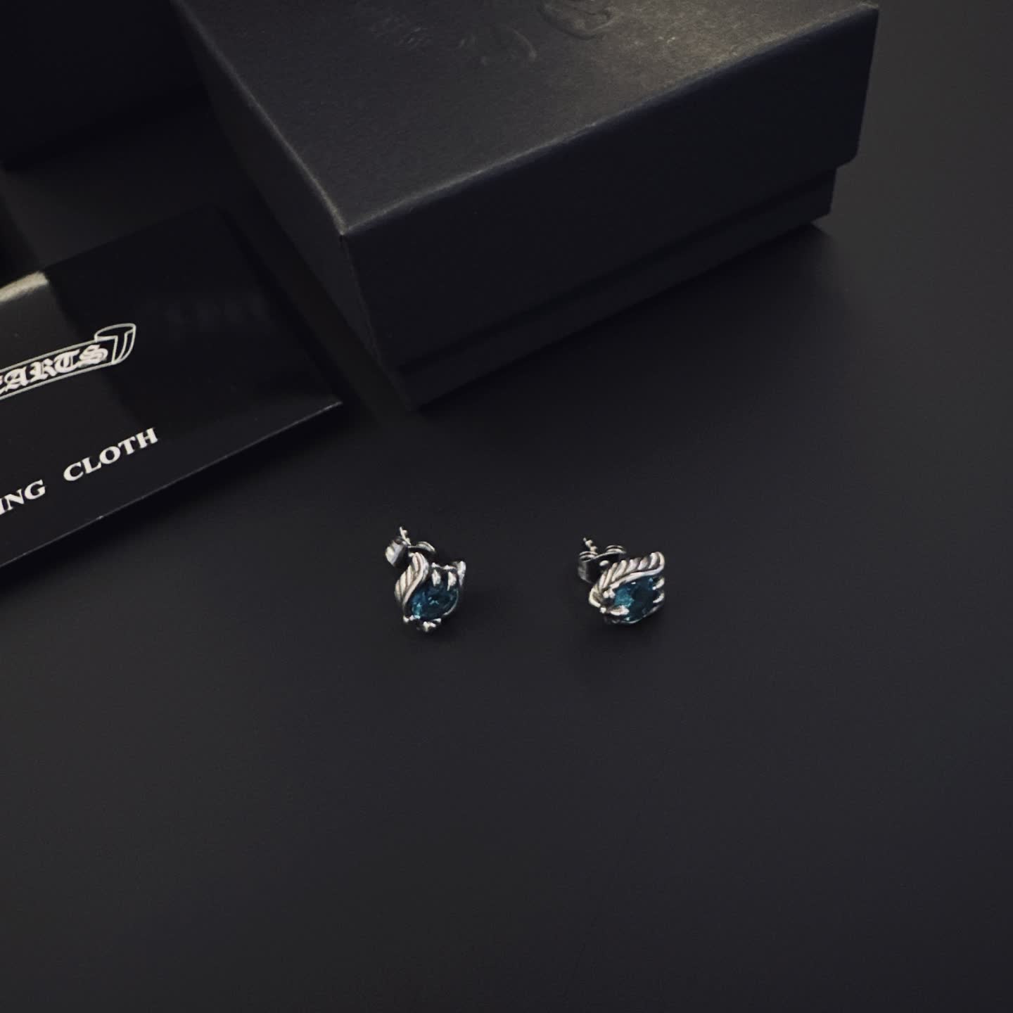 Chrome Hearts Chroma Charts Silver Blue Gemstone Stud Earrings